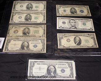  Selection of Silver Certificate $1.00 Bill, Sheet of Old $5.00 Bills and $1.00 Silver Certificate, Sheet of $5.00 Silver Certificate, Uncirculated $5.00 and a 1950 $10.00 Bill

Auction Estimate $20-$50 per sheet – Located Glassware 