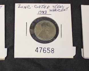  Zinc Coated 1943 Steel War Penny, Off Center Mint Error Lincoln Penny, and Lincoln Memorial 1960 Large Date Penny

Auction Estimate $5-$10 each – Located Glassware 