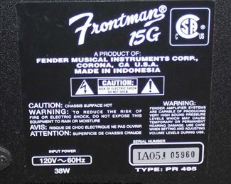 “Fender Musical Instruments Corporation” Frontman 15G Amp
Auction Estimate $100-$200 – Located Glassware