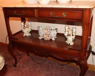 marble-top console table with single drawer