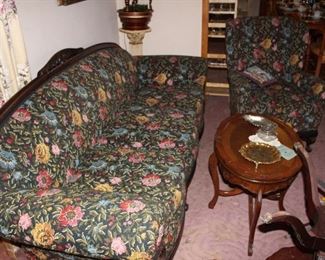 antique sofa and armchair, recently upholstered