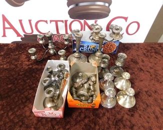 Large Assortment of Sterling Weighted Candlesticks/Candelabras