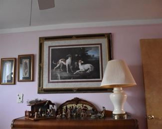 Art Work, Dogs By TVRLU  and Nativity Pieces, Lamp, Floral Art