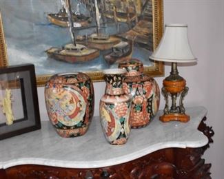 Lamp, Asian Vases, Decorator Carved Lady