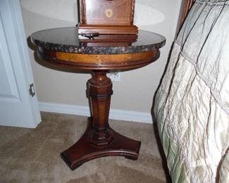 Pedestal side table with marble top