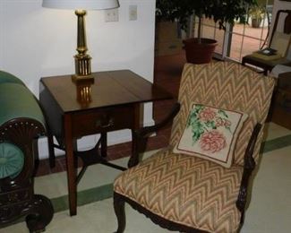 Chair, 19thC Pembroke Table, Brass lamps