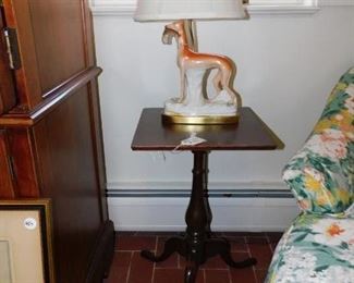 This Staffordshire dog lamp has cracks... 19thC. Candlestand  