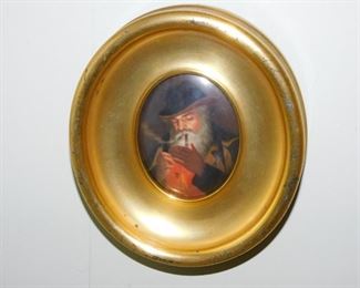 HAND PAINTED oval miniature plaque 