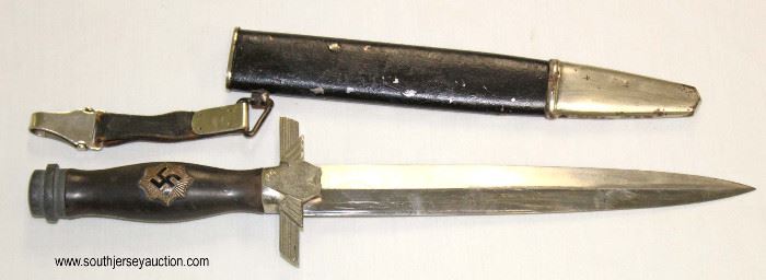 Lot 4: RLB dagger Reichsluftschutzbund made by Ernst Witte maker marked ebony handle second model with scabbard and hanger