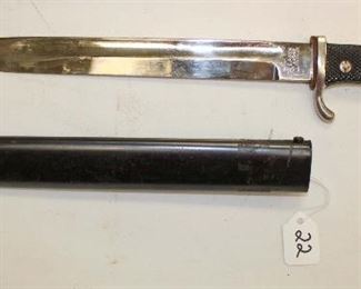 Lot 22: WWII German Army / Police dress bayonet by E. Pack and Sohne Solingen with scabbard