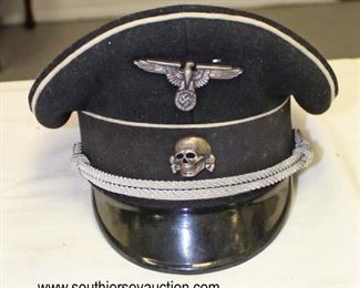 Lot 32: Richard Lotze SS officers crusher cap with reproduction emblems