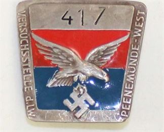 Lot 58: ID badge for worker Peenamunde West with maker mark Luftwaffe eagle 417