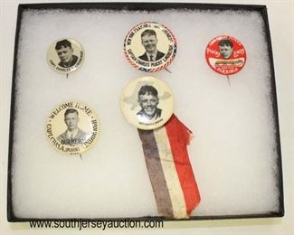 Lot 63: Capt. Chas. A. Lindbergh pins in display case believed to be to period (lot of 5)