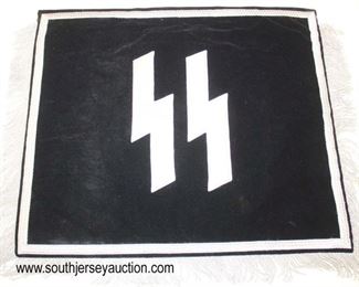 Lot 90: SS lightening bolts / Totenkoph double sided embroidered Adolph Hitler Standarte style bugle flag with photo
