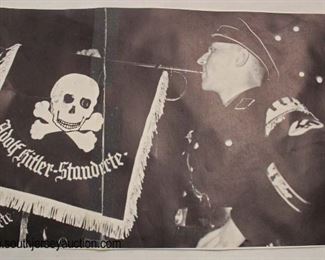 Lot 90: SS lightening bolts / Totenkoph double sided embroidered Adolph Hitler Standarte style bugle flag with photo
