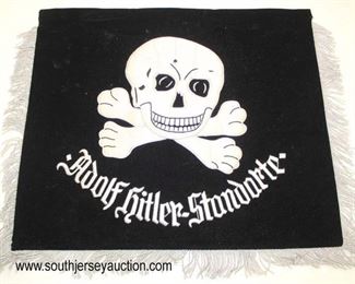 Lot 90: SS lightening bolts / Totenkoph double sided embroidered Adolph Hitler Standarte style bugle flag with photo