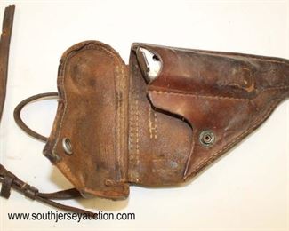 Lot 95: WWII Leather Gun Holster with magazine clip