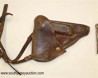 Lot 95: WWII Leather Gun Holster with magazine clip