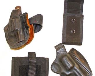 Lot 97: 4pc lot: 1 ankle holster, 1 holster and 2 magazine clip holders