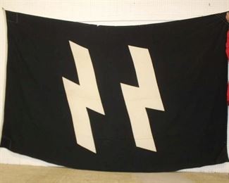 Lot 107: WWII German 6' 3" x 10' 2" gate flag possibly made at Dachacau concentration camp with photocopy of providence letter by PFC Harold R. Mohler ASN 33873661