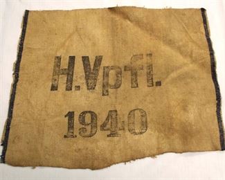 Lot 113: Part of a German Marked Grain Sack H. Vpfl. 1940 approximately 18”x14”