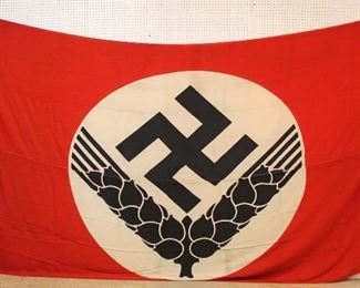 Lot 125: German Female RAD Building Banner “Woman’s Reichsarbeitsdienst” with Metal Hangers Maker Fahnenrictt approximately 157’’x98”