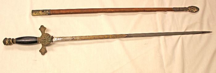 Lot 128: Knights of Columbus Society Sword with Scabbard made by Lynch