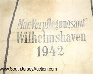 Lot 133: German Naval Duffle Bag, Mar. Verpflegungsamt Wilhelmshaven 1942, light staining approximately 27”x41”