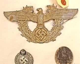 Lot 140: 3pc lot: German Badges including Luftscutze Service Badge, Wound Badge and German Police Car Badge