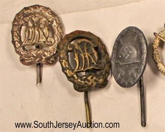 Lot 142: 6pc lot: German Stick Pins including Luftwaffe, 2 Sports, Wound Badge, Luftwaffe Pilot, and Combat