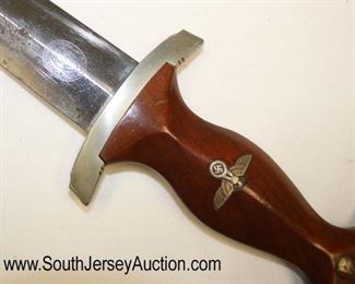 Lot 147: WWII German SA Dagger with repainted Scabbard Made by Justinuswerk Marked BO on Hand Guard