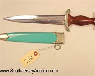 Lot 147: WWII German SA Dagger with repainted Scabbard Made by Justinuswerk Marked BO on Hand Guard