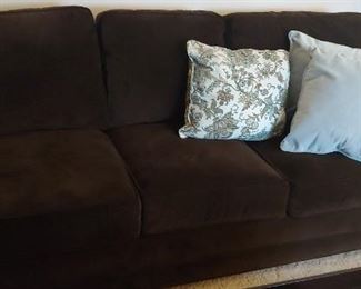 3 cushion Velvet dark brown sofa--excellent condition
