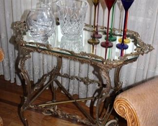 Vintage Rococo style brass drinks trolley
