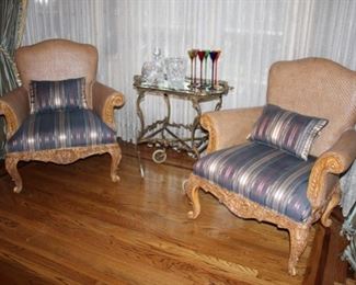 Pair Maitland Smith woven chairs