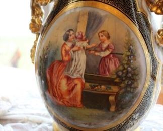 Pair antique hand painted vases