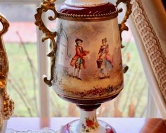 Hand painted lidded vessel with Sevres style mark
