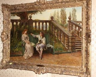 “The Lovers” oil on canvas signed & plaqued H. A. Harris dated 1890