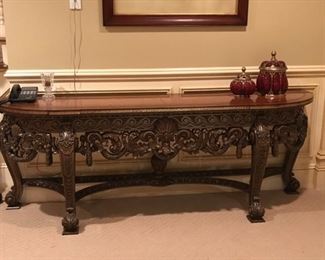 Maitland Smith leather too heavily carved console table