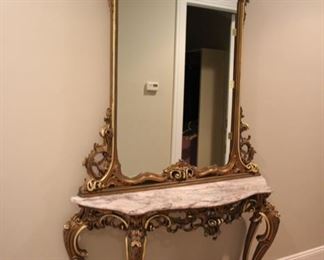 Marble top console table with mirror