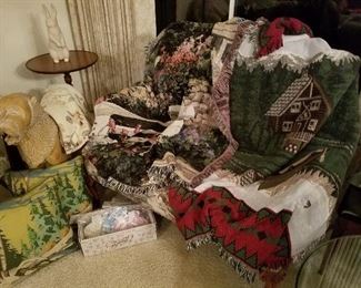 Throws (3), Cushions (2) & Effanbee Doll Clothes