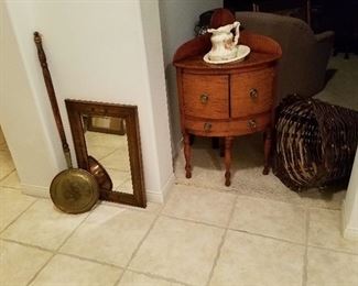Victorian Bedwarmer & Corner Wash-Basin Stand