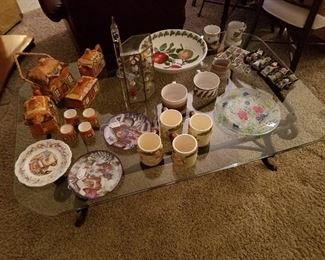 Assorted Teapots, Cups, Dishes, Floral Miniatures & Cottage Thimbles 