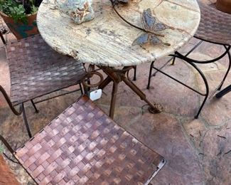 Copper outdoor set with petrified wood table