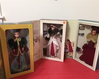 Hallmark Holiday Barbies: 1994 Victorian Elegance, 1995 Holiday Memories, 1996 Yuletide Romance 