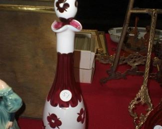 cased cut to cranberry art glass decanter
