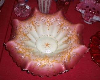 Mt.Washington art glass brides bowl with enamel