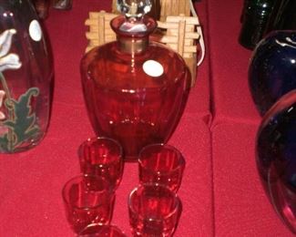 cranberry glass decanter set