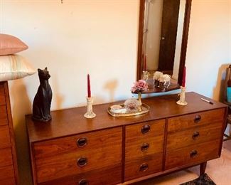 MCM/Modernist Dresser & Mirror - oiled walnut