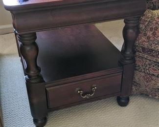 set of two end tables with bottom drawer